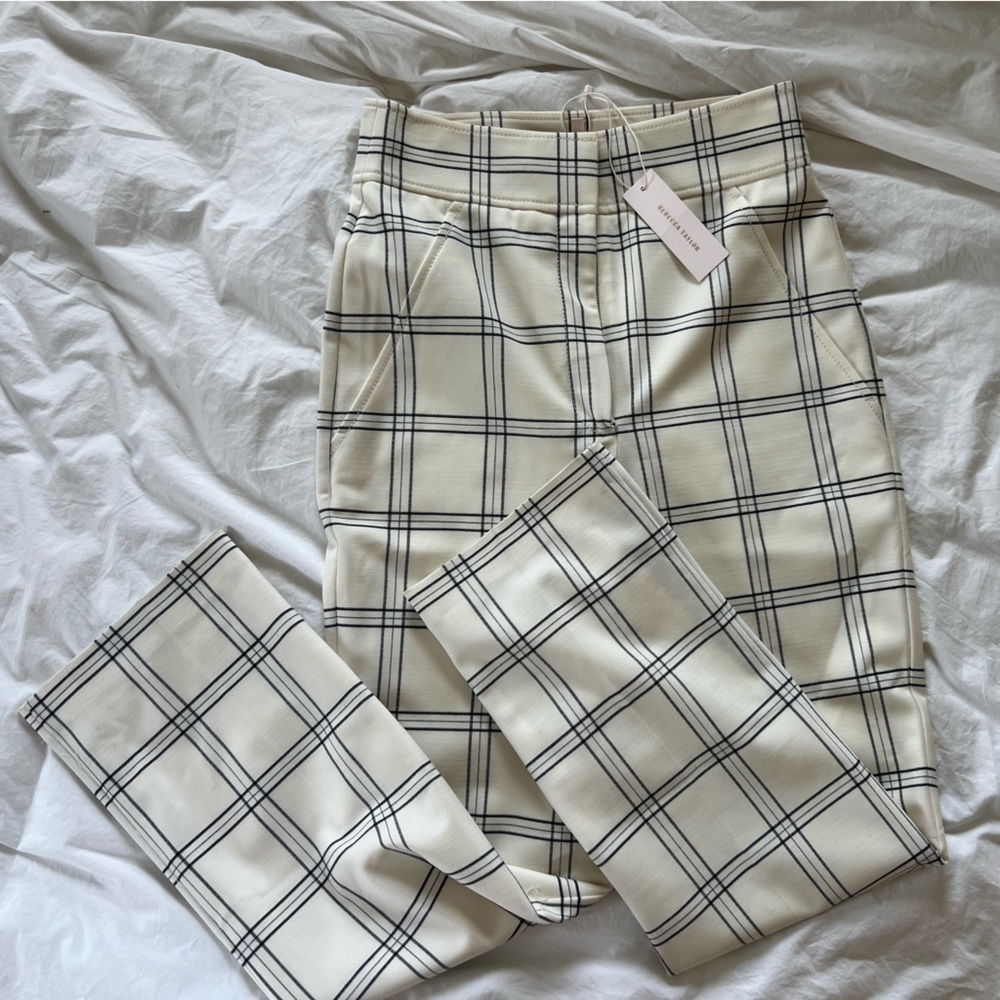 NWT Rebecca Taylor plaid ankle pants. Fully-lined. Size 4.